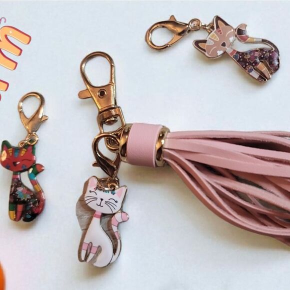 Pink Tassel Bag Charm with Kitty Charms - Picture 2 of 2